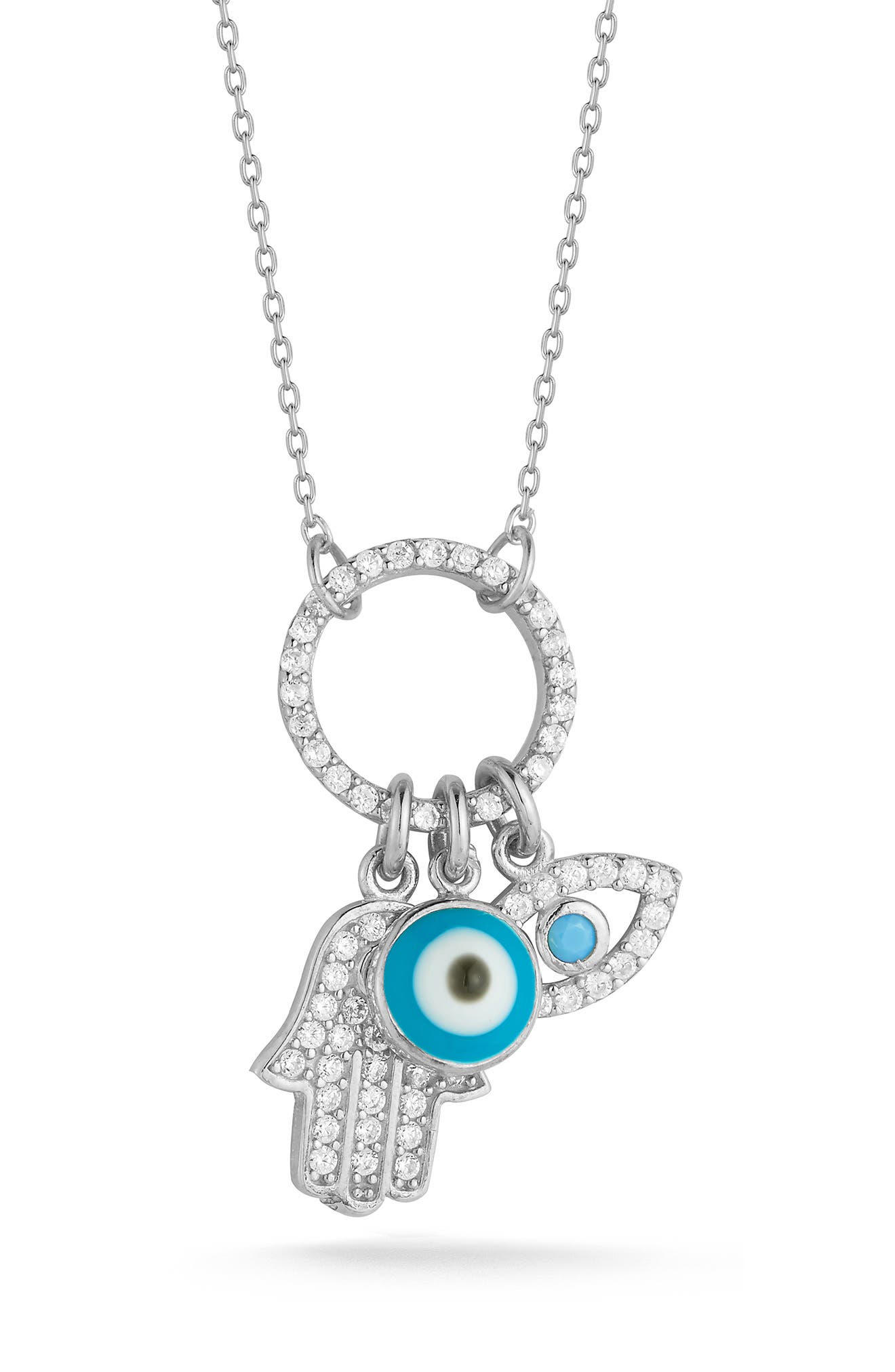 GLAZE JEWELRY CZ Evil Eye & Hamsa Charm Pendant Necklace