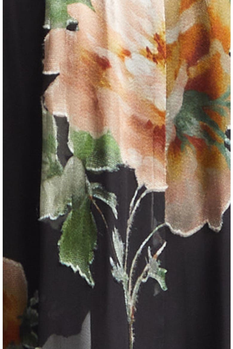 Luna Floral Long Sleeve Silk Burnout Maxi Dress, Alternate, color, BLACK ROSE
