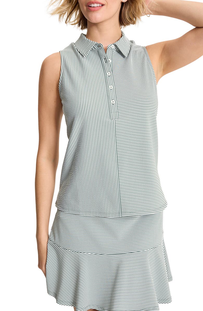 Tommy Bahama Costa Wave Seersucker Stripe IslandZone<sup>®</sup> Sleeveless Polo, Main, color, Dark Jade