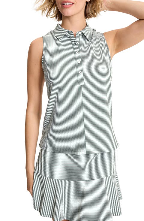 Costa Wave Seersucker Stripe IslandZone® Sleeveless Polo
