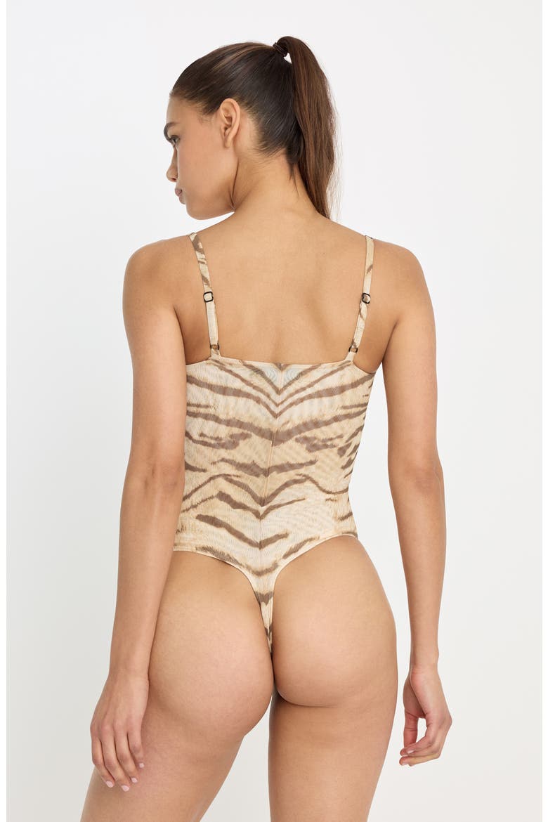 Corset Demi Mesh Bodysuit, Alternate, color, BROWN TIGER