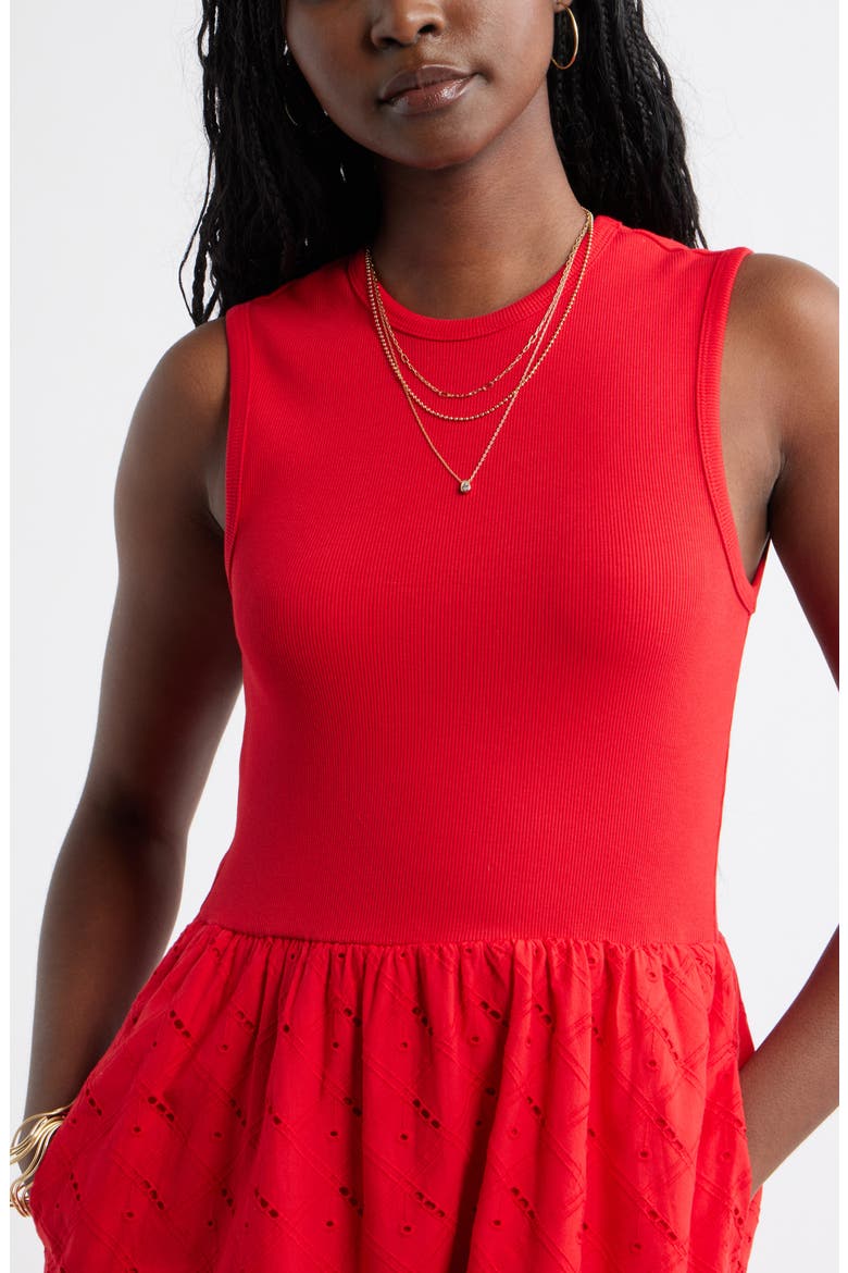 Mixed Media Midi Dress, Alternate, color, RED RADISH