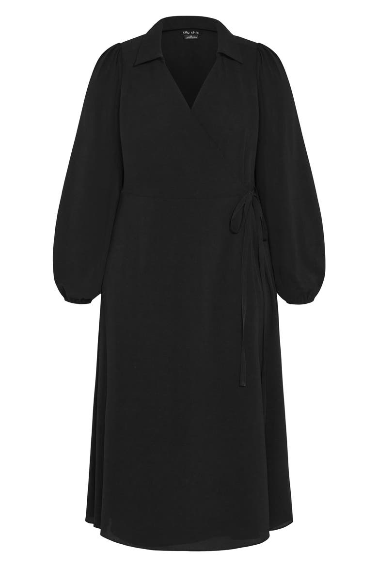 Arizona Long Sleeve Wrap Midi Dress, Alternate, color, BLACK