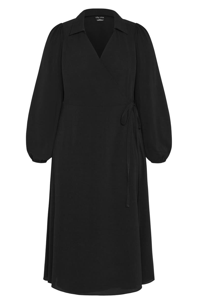 City Chic Arizona Long Sleeve Wrap Midi Dress, Alternate, color, Black