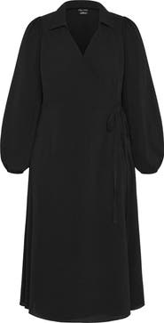 City Chic Arizona Long Sleeve Wrap Midi Dress