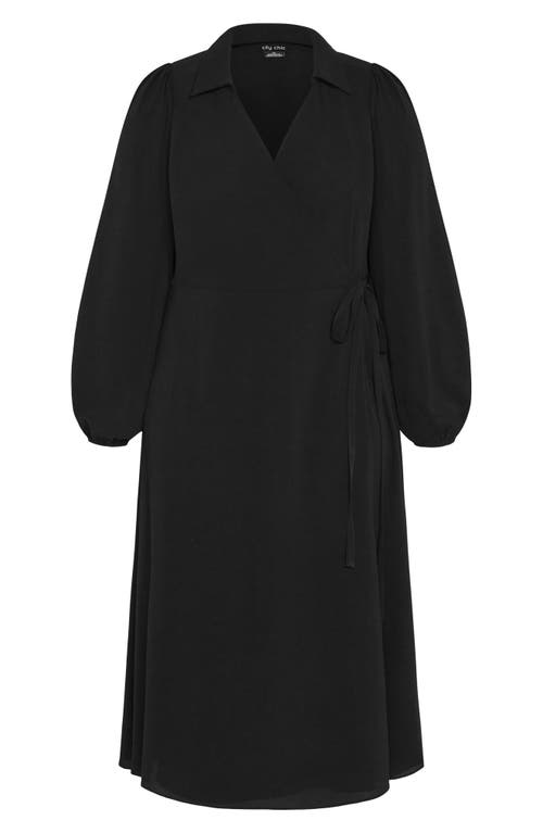City Chic Arizona Long Sleeve Wrap Midi Dress In Black