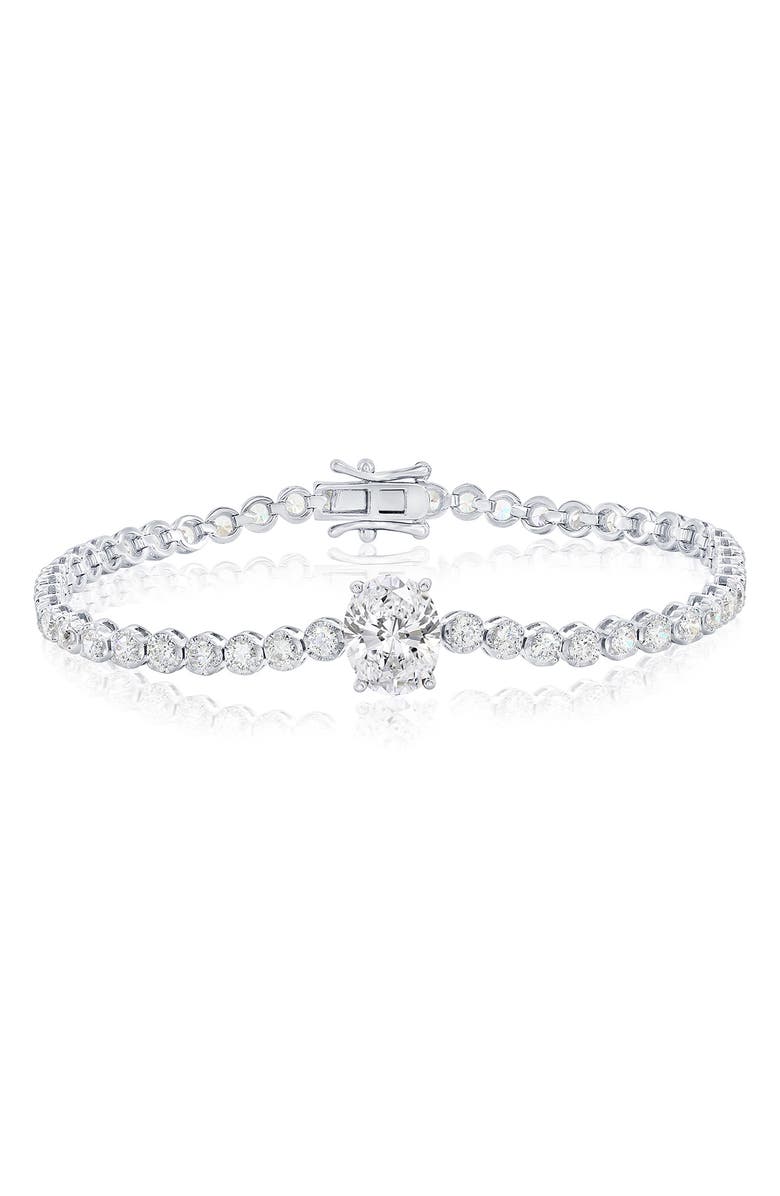 SIMONA Oval & Round Cubic Zirconia Tennis Bracelet, Main, color, Silver