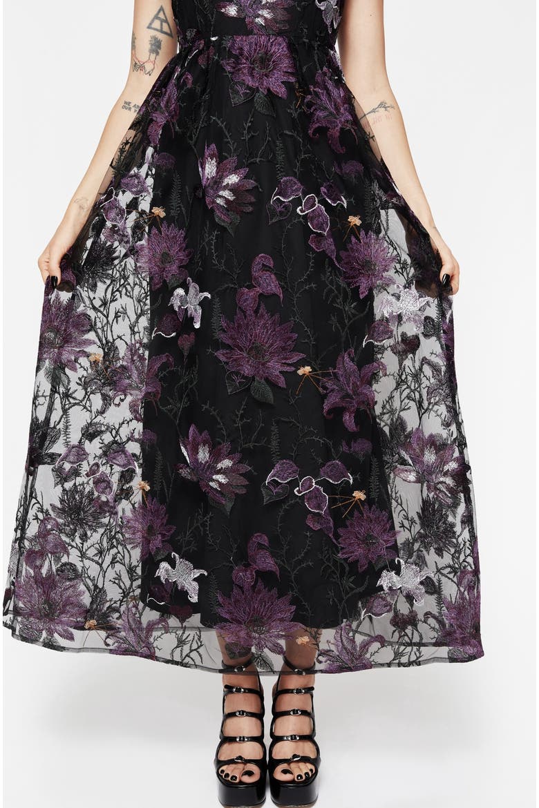 Estrid Embroidered Mesh Maxi Dress, Alternate, color, Purple