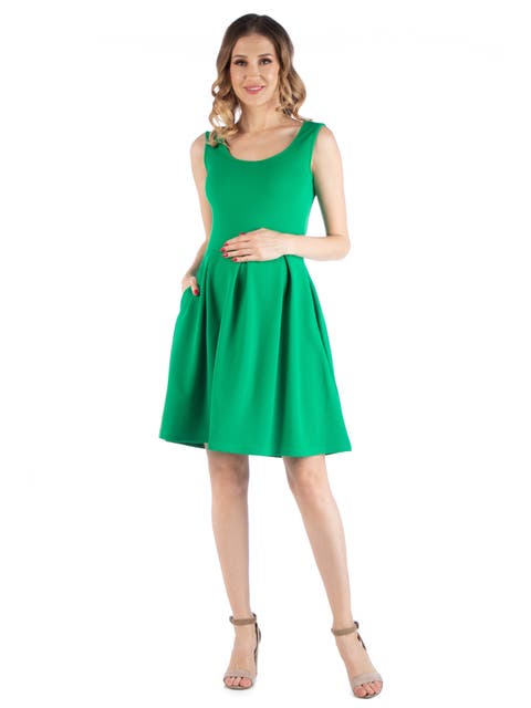 Maternity Sleeveless Pleated Dress with Pockets