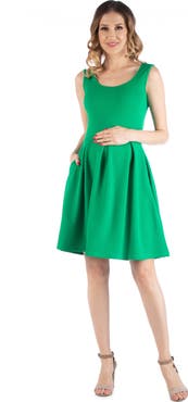 24seven Comfort Apparel Maternity Sleeveless Pleated Dress with Pockets