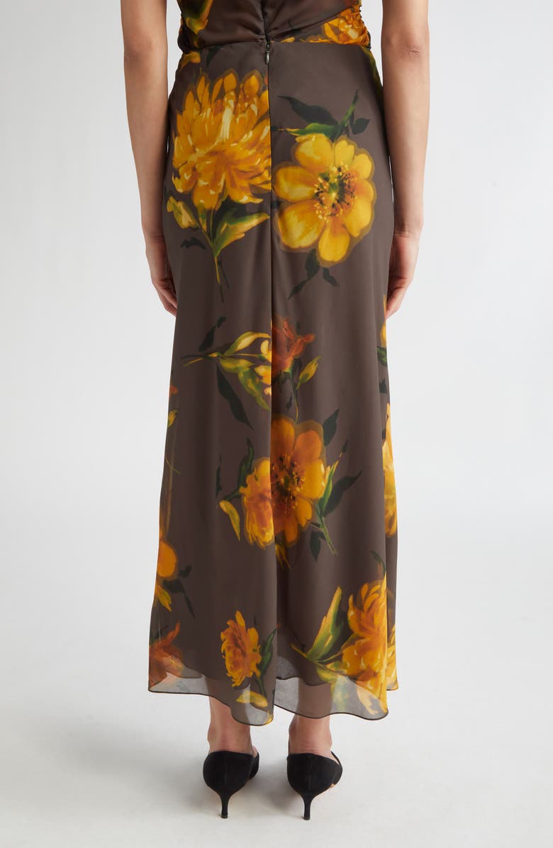 Lela Rose Floral Chiffon Bias Cut Skirt, Alternate, color, Chocolate Multi