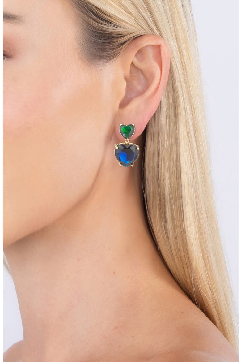 Beatrice Two Tone CZ Heart Drop Earrings, Alternate, color, BLUE