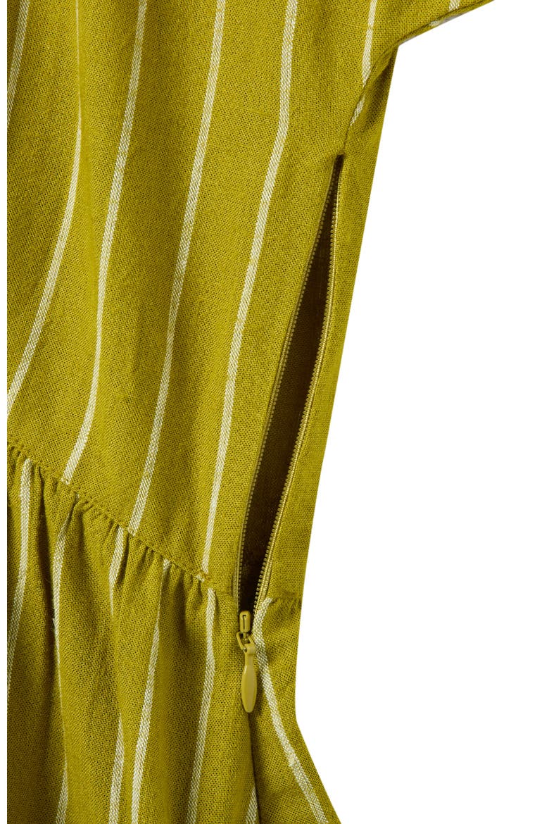 V-Neck Gathered-Waist Striped Midi Dress, Alternate, color, Willow Stripe