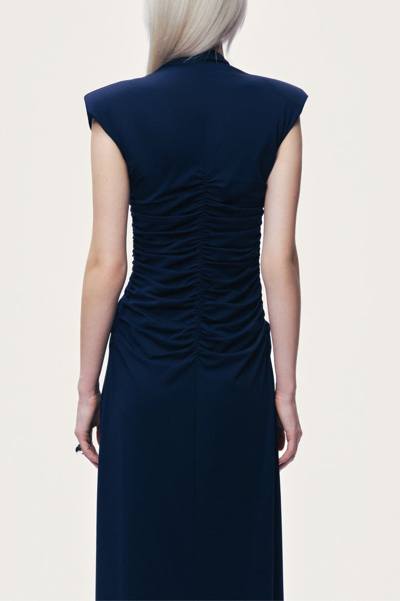 Zip-Front Draped Maxi Dress, Alternate, color, Navy