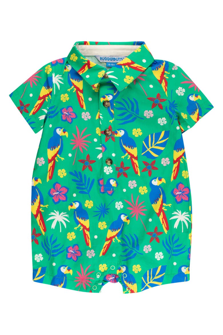 Baby Boys Woven Short Sleeve Button-Up Romper, Main, color, Parrot Palms