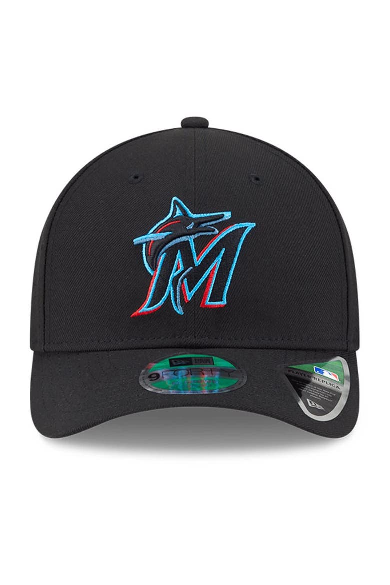 Men's New Era  Black Miami Marlins Player Replica 9FORTY Adjustable Hat, Alternate, color, Black