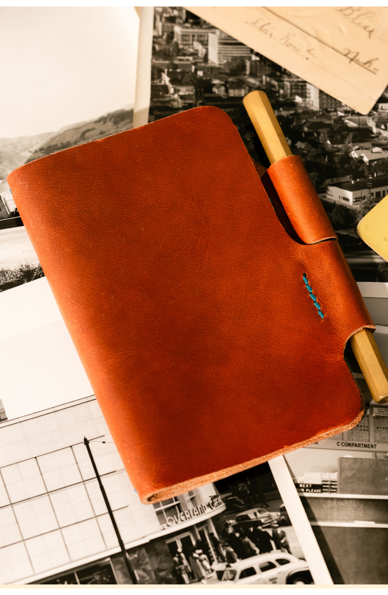 Bluebonnet The Companion Butterfly Close Pocket Leather Journal, Main, color, English Tan