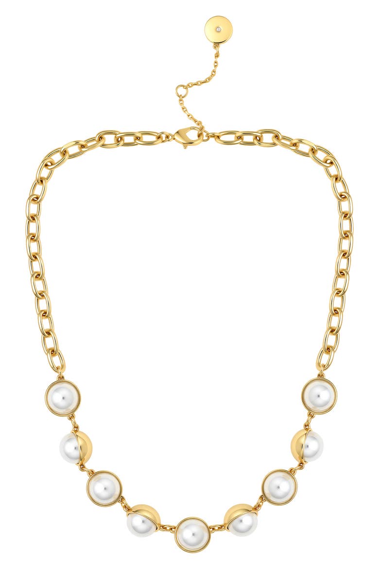 Imitation Pearl Orb Collar Necklace, Alternate, color, GOLD TONE