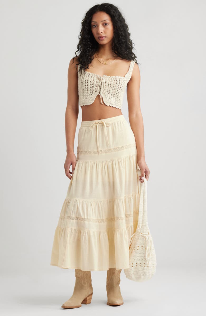 BP. Tiered Cotton Maxi Skirt, Alternate, color, Ivory Gleam