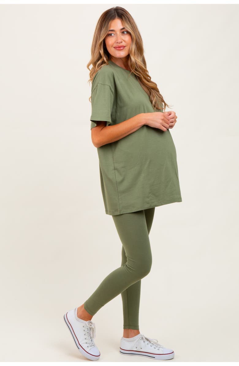 PinkBlush Oversized Crewneck Short Sleeve and Legging Set, Alternate, color, Olive Green