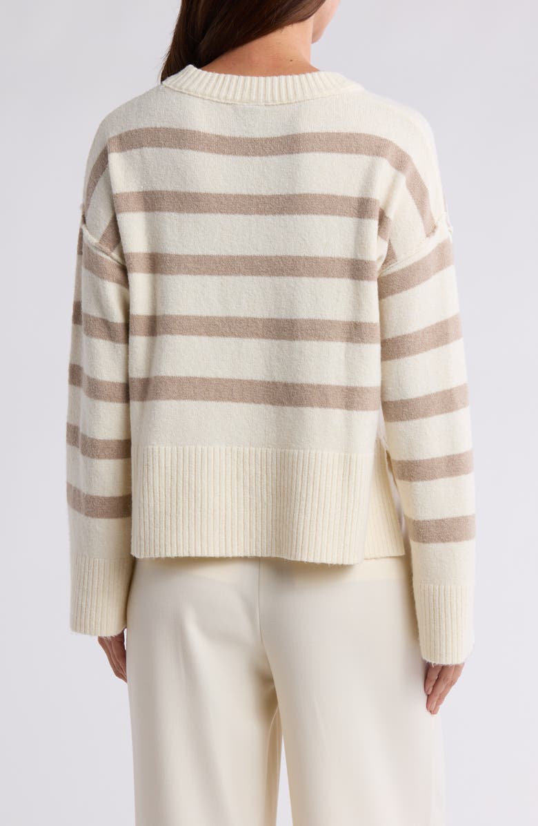 Bobeau Stripe Wide Sleeve Crop Sweater, Alternate, color, Cream/ Taupe