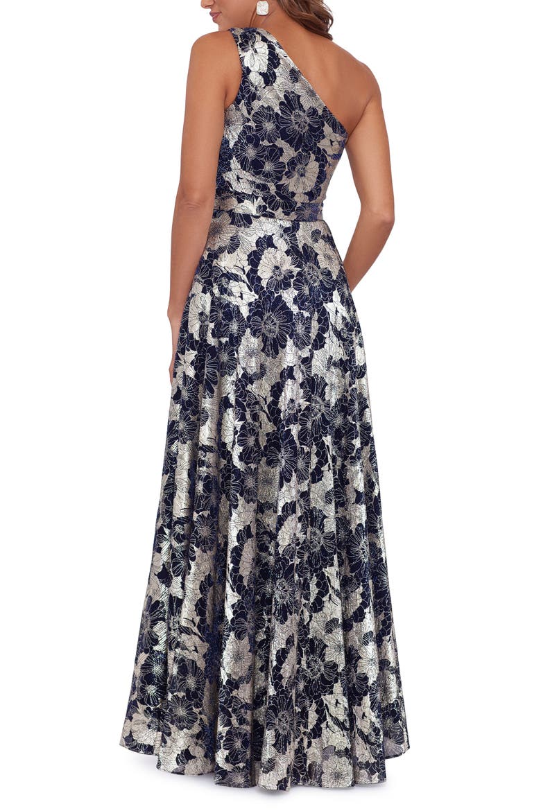 Metallic Floral One-Shoulder Gown, Alternate, color, NAVY/ GOLD