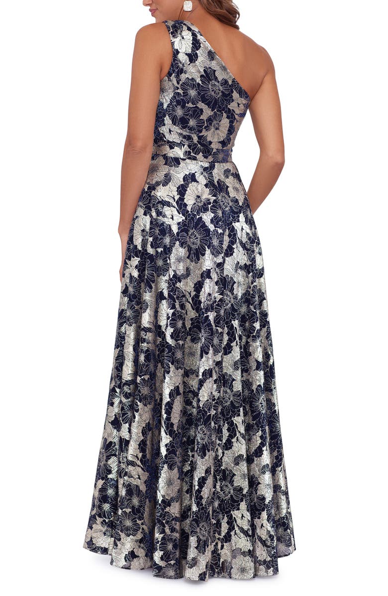 Betsy & Adam Metallic Floral One-Shoulder Gown, Alternate, color, 