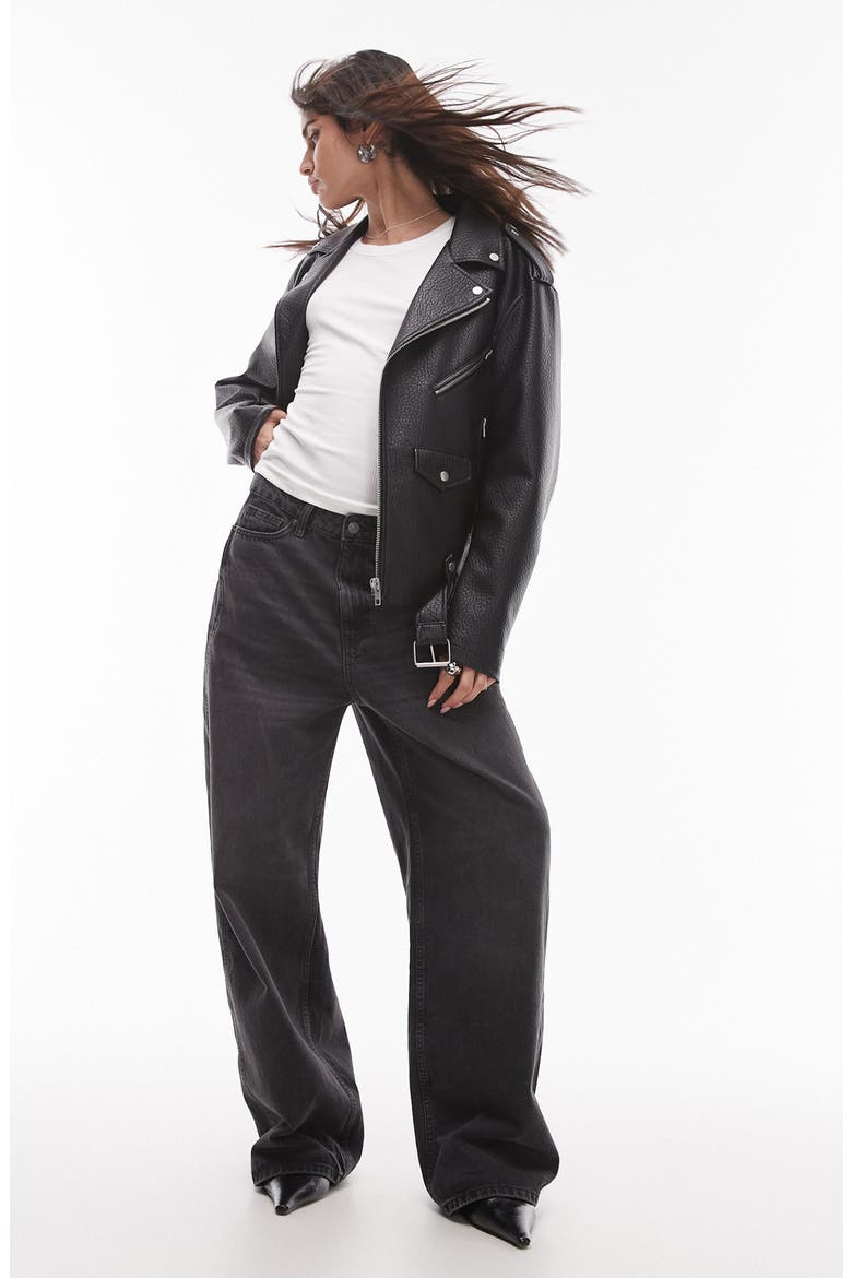 Oversize Faux Leather Biker Jacket, Alternate, color, BLACK