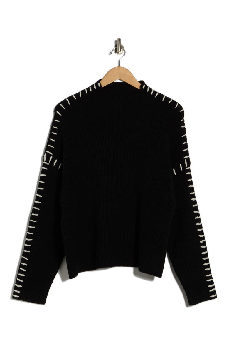 Contrast Stitch Mock Neck Sweater, Alternate, color, BLACK