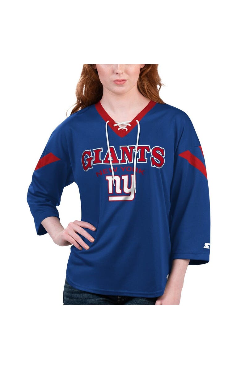 STARTER Women's Starter Royal New York Giants Rally Lace-Up 3/4 Sleeve T-Shirt, Main, color, Royal