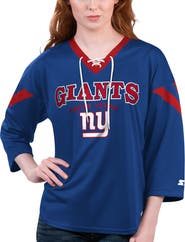 STARTER Women's Starter Royal New York Giants Rally Lace-Up 3/4 Sleeve T-Shirt