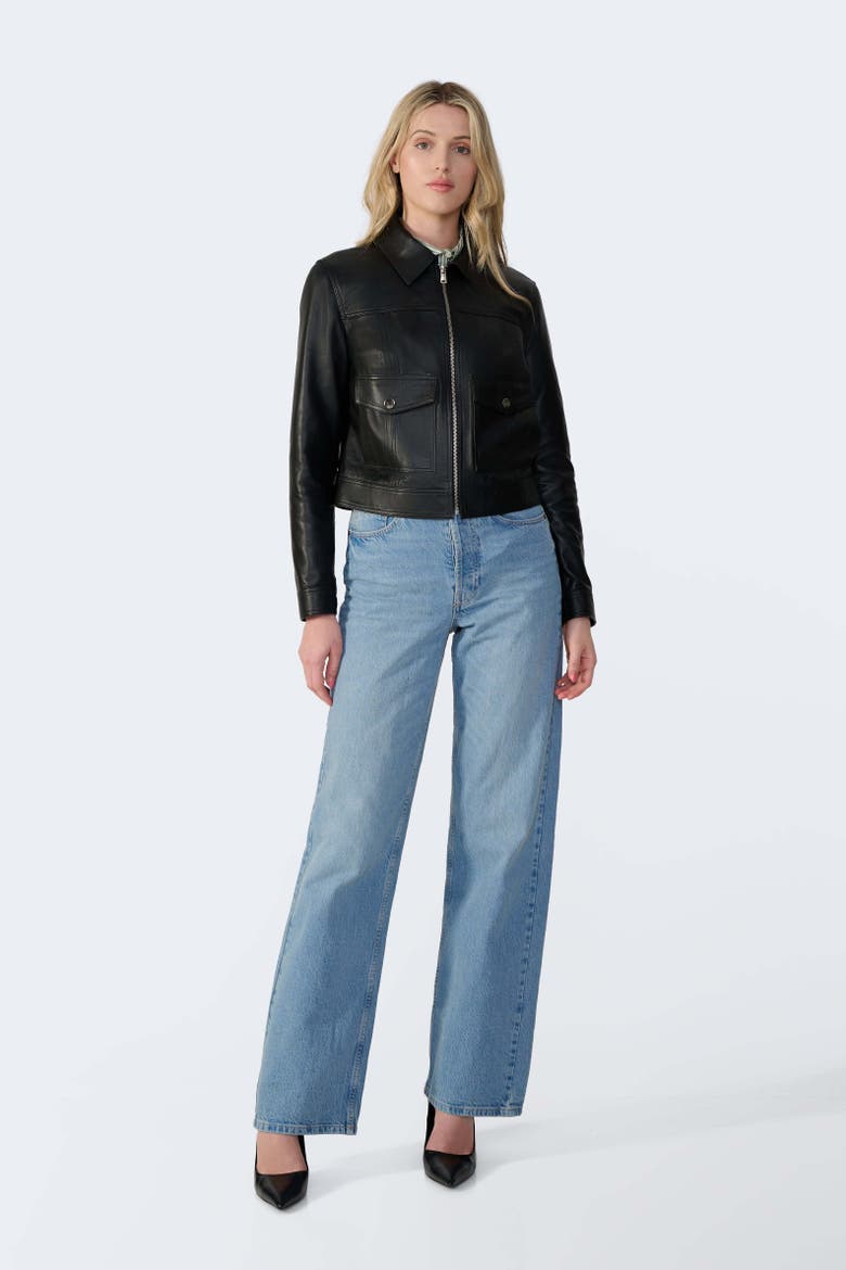 Flora Leather Jacket, Alternate, color, Black
