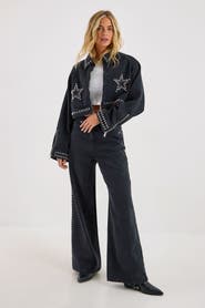 NASTY GAL Star Studded Baggy Denim Jeans