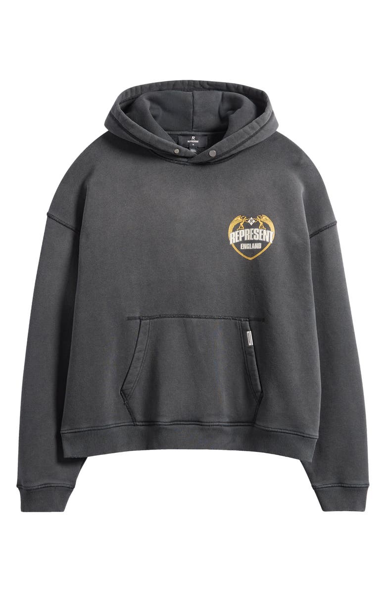 Represent Oversize Distressed Angel Border Graphic Hoodie, Alternate, color, Stained Black