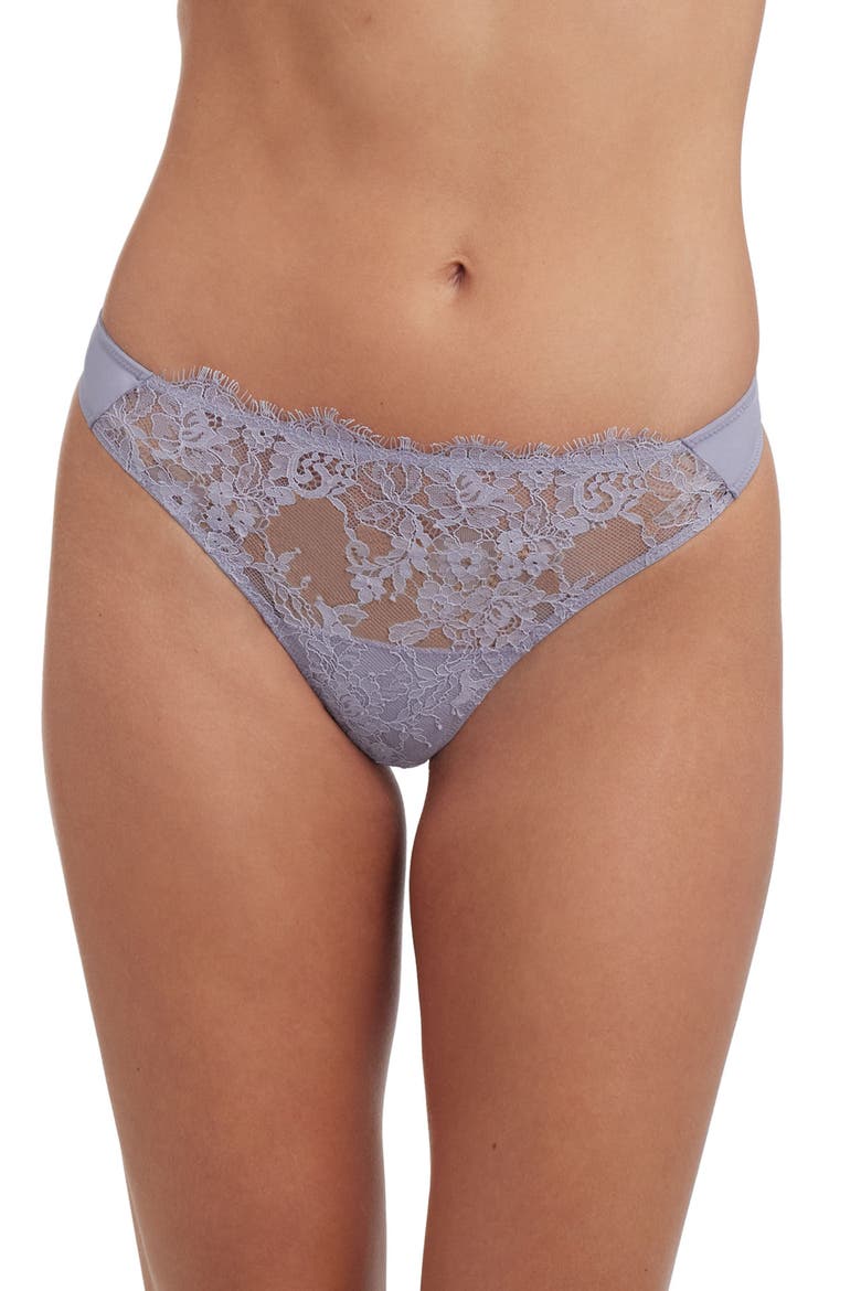 Entice Lace Front Thong, Main, color, Lavender Dusk