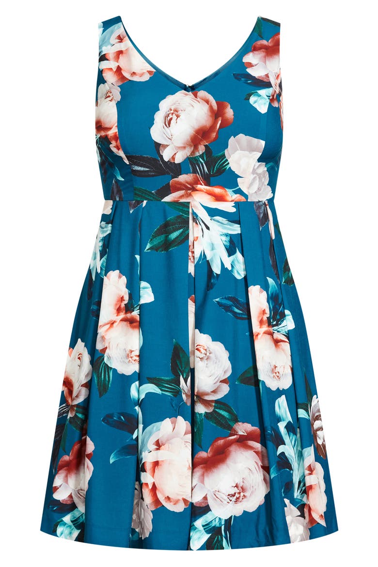Daria Floral Print Fit & Flare Dress, Alternate, color, TEAL PRINT