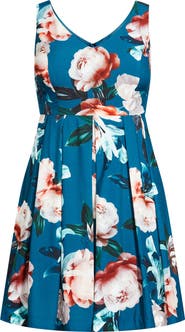 City Chic Daria Floral Print Fit & Flare Dress