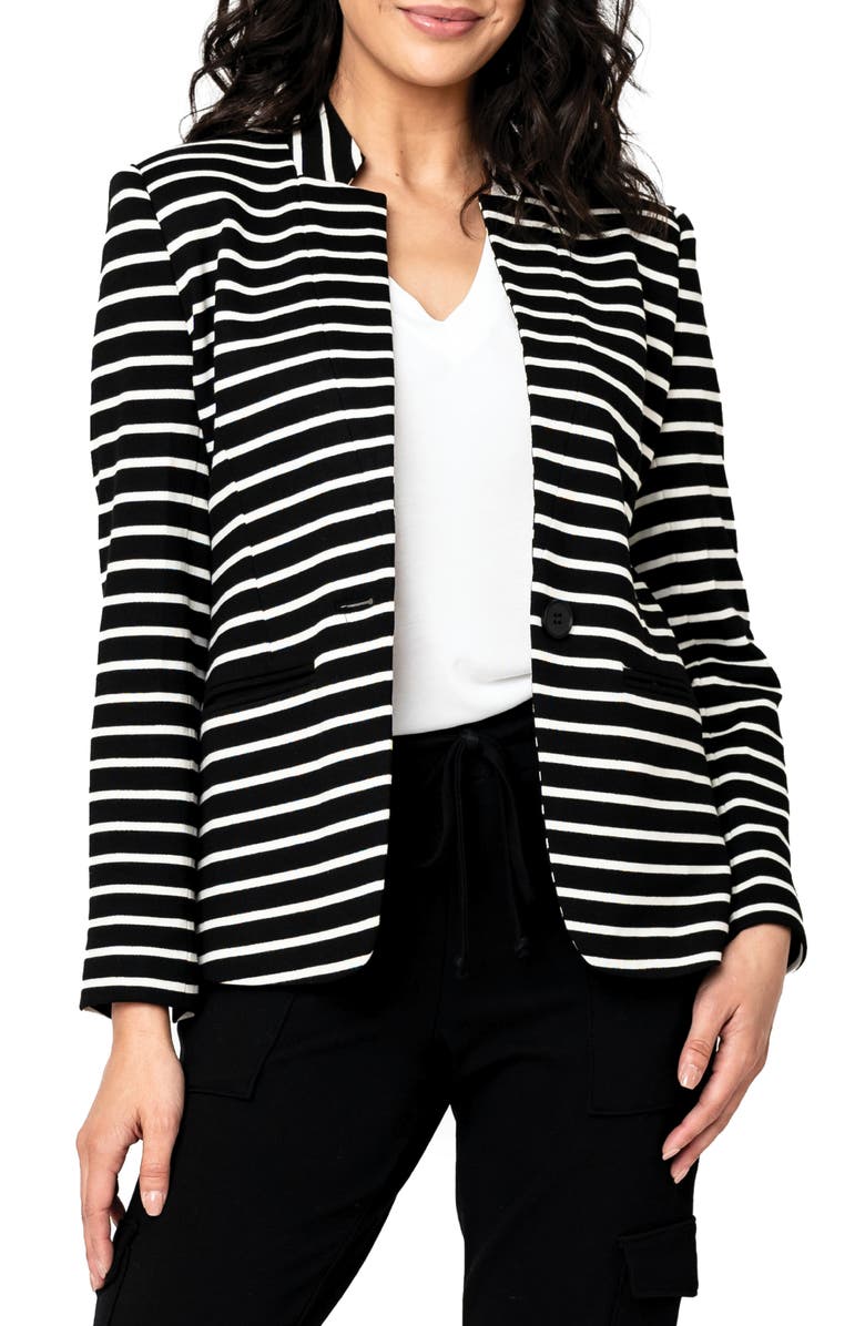 GIBSONLOOK Stripe Knit Blazer, Main, color, Black/ Ivory Stripe