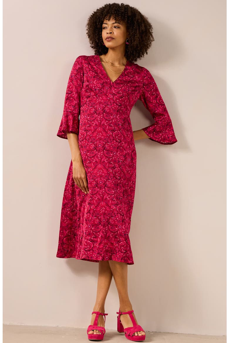 Starry Night Satin Empire Waist Dress, Alternate, color, MIRRORED FLORAL DAHLIA