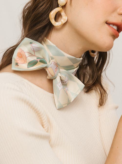 Lost Pattern Nyc "wonderland" Silk Twill Neck Bow In Neutral