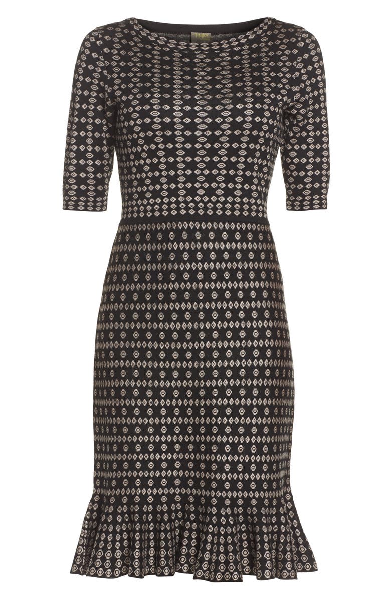 Taylor Dresses Flounce Hem Sweater Dress, Alternate, color, Black Tan