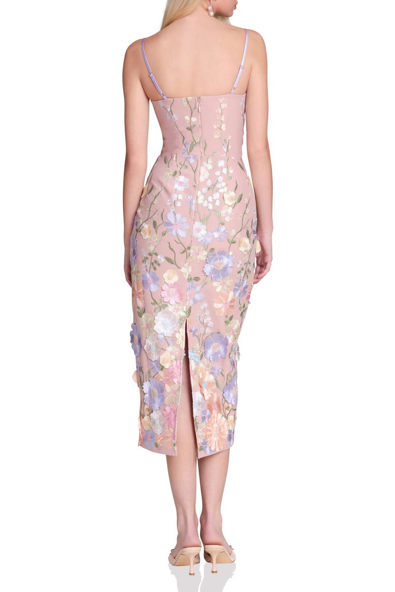 Embroidered Floral Appliqué Stretch Cotton Midi Sheath Dress, Alternate, color, PASTEL MULTI