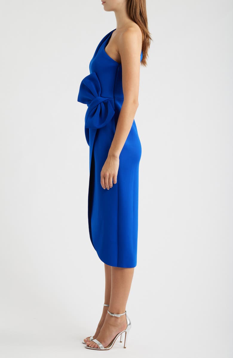 Eliza J Bow One-Shoulder Cocktail Dress, Alternate, color, Cobalt