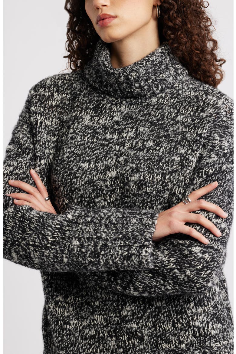 Marled Turtleneck Merino Wool Blend Sweater, Alternate, color, BLACK- WHITE MARL