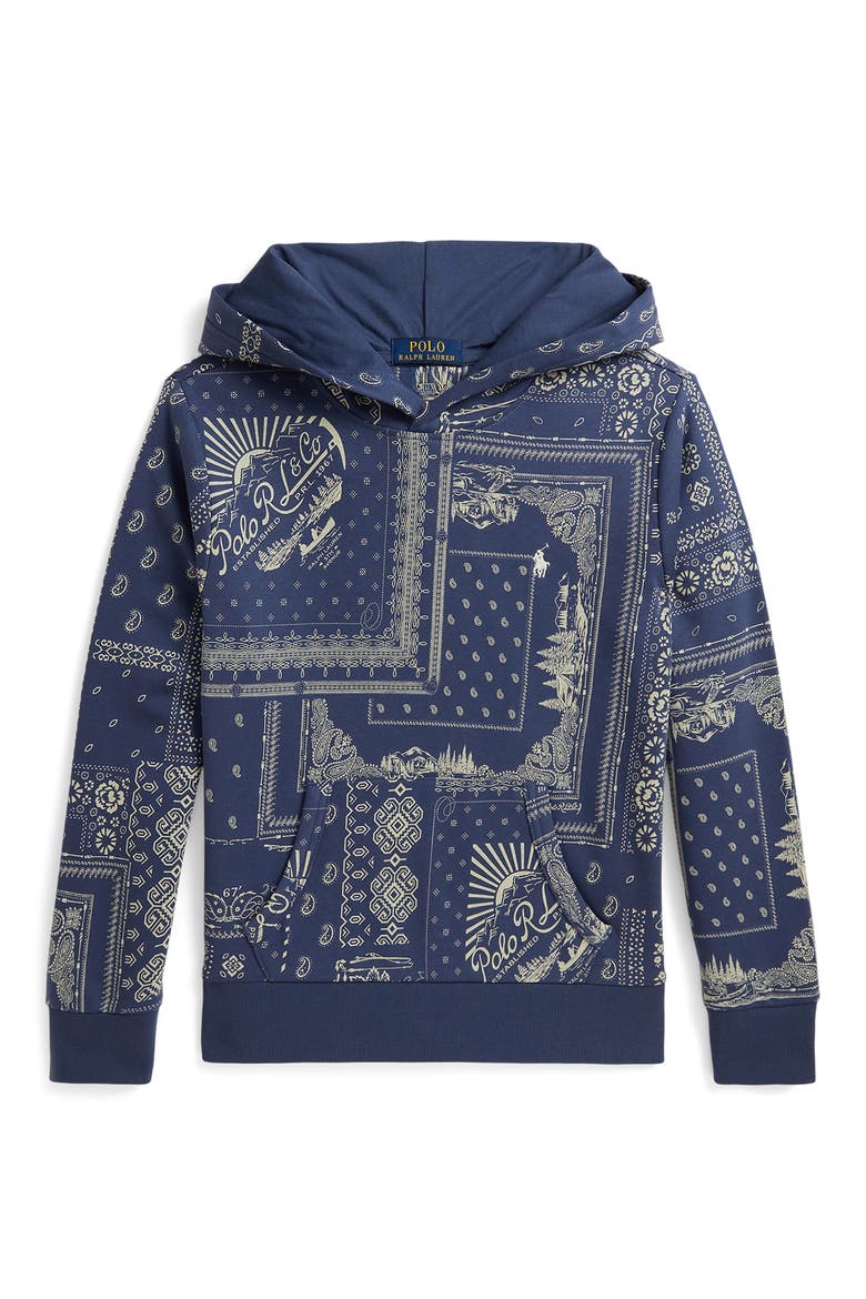 Kids' Bandana Patchwork Print French Terry Hoodie, Main, color, ANGLERS BANDANA PATCHWORK