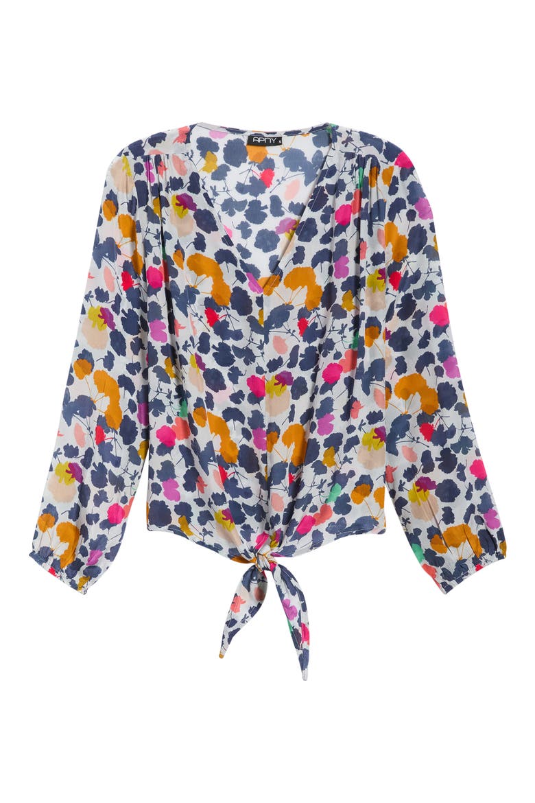 Print Tie Front Top, Alternate, color, NAVY MULTI