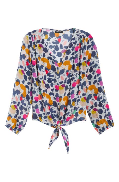 Print Tie Front Top
