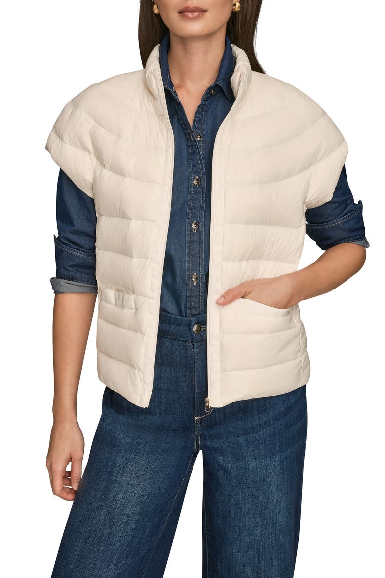Cap Sleeve Mixed Media Down Jacket, Alternate, color, CREAM