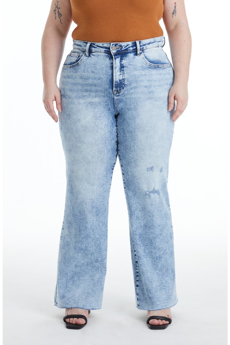 High Waist Raw Hem Wide Leg Jeans, Main, color, SNOW DREAMS