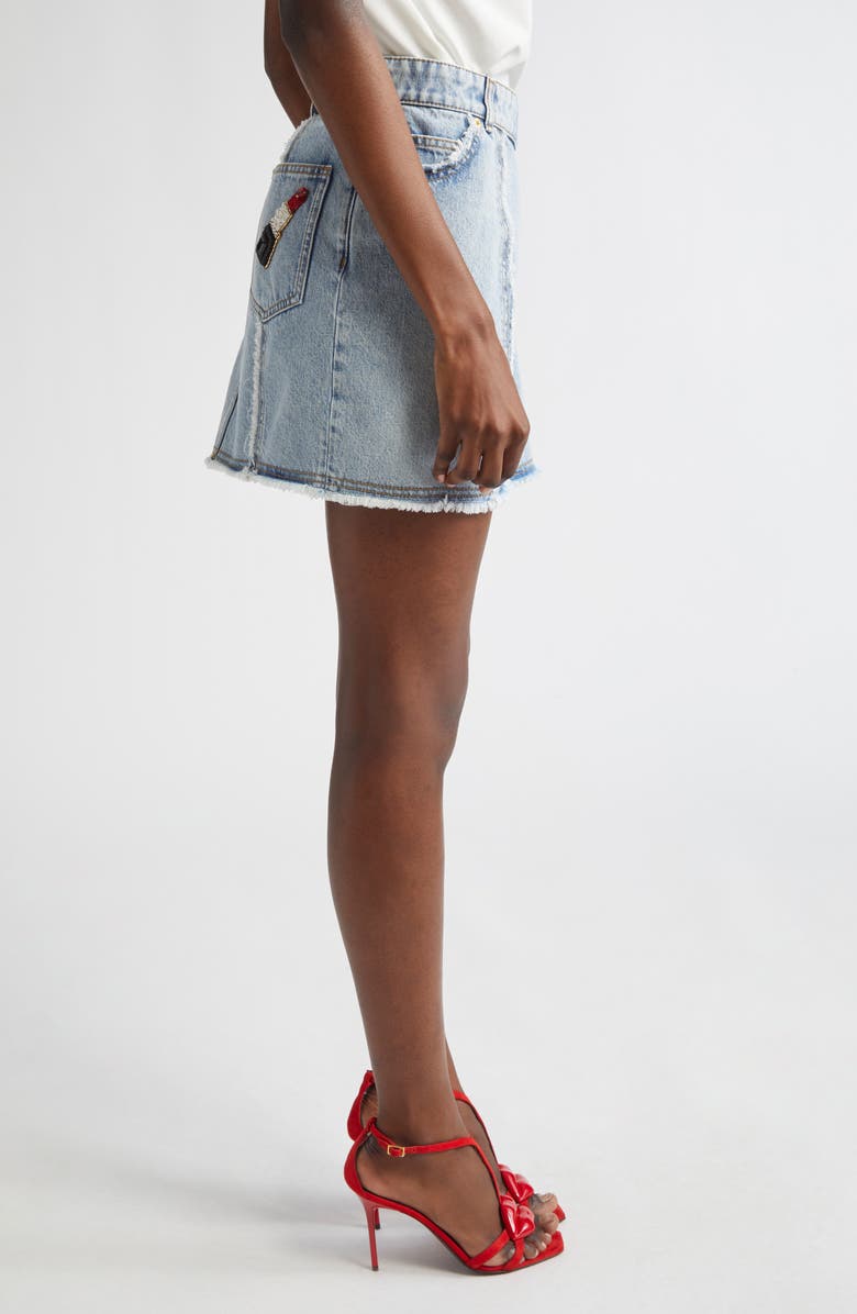 Balmain Asymmetric Raw Hem Denim Miniskirt, Alternate, color, Light Blue
